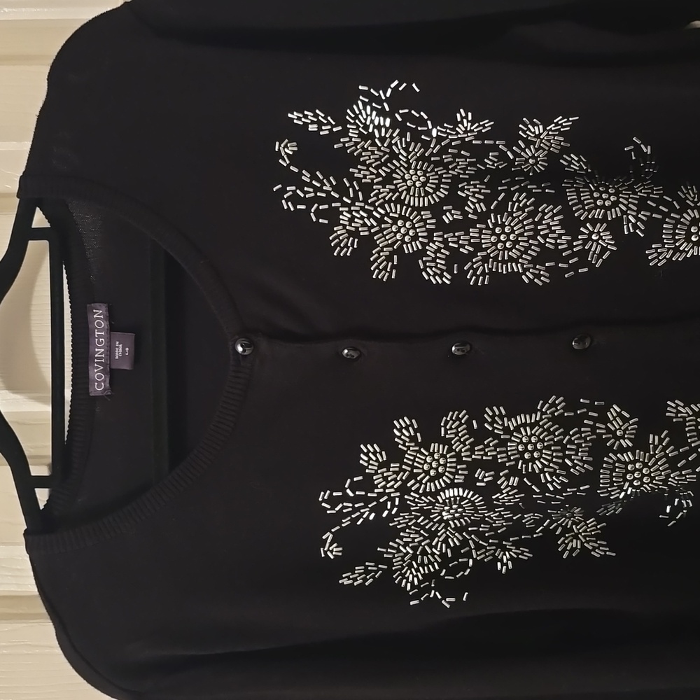 COVINGTON WOMEN'S BLACK EMBELLISHED FRONT BUTTON CARDIGAN SWEATER SIZE LARGE